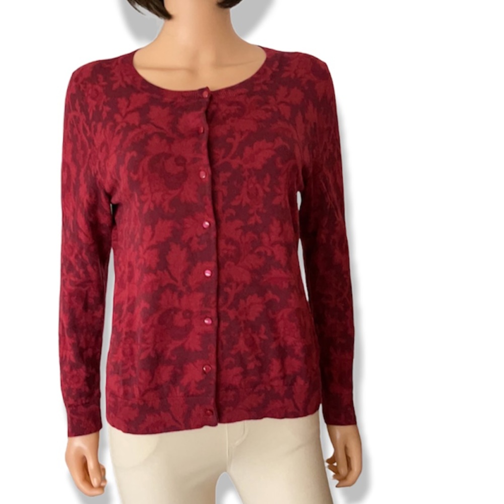 Talbots Cotton Poly Wool Pattern Button Cardigan - image 1
